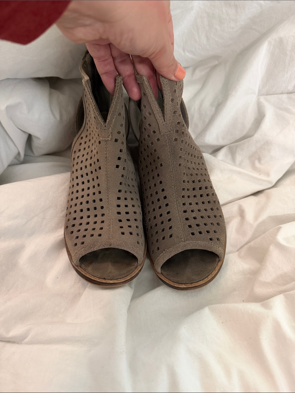 Dirty Laundry Taupe Perforated Peep-Toe Mules